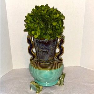 Vintage Mid-century Glazed Majolica Frog Vase
